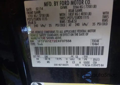 2014 Ford F-150 Xlt from USA, damaged, VIN 1FTFW1ET2EKF07558